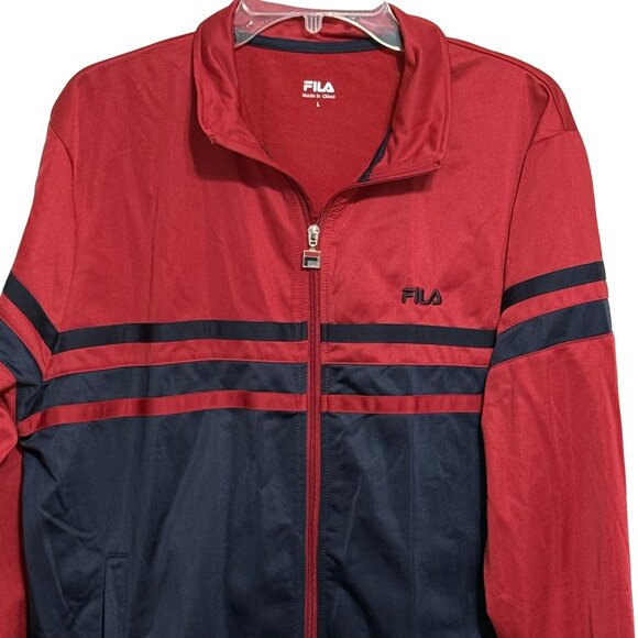 Vintage FILA Red & Navy Long Sleeve Track Jacket - Size Large - Picture 2 of 9
